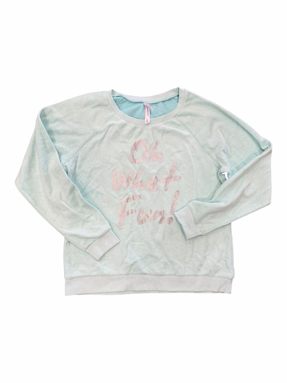 Xhilaration Light Mint Pullover Sweatshirt with Silver Script “Oh What Fun” M